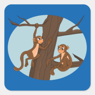 Sticker Carré Singes escalade l'arbre dessin animé
