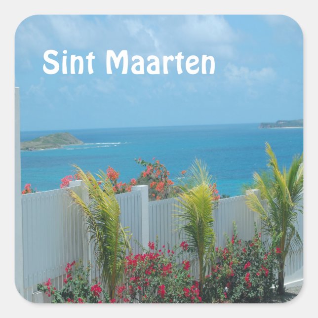 Sticker Carré Sint Maarten - St Martin Ocean Blue Seascape Squa (Devant)