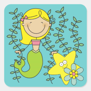 Sticker Carré Sirène blonde