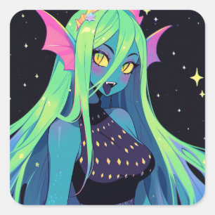 Sticker Carré Sirène céleste de néon — Vibes de sirène cosmique 