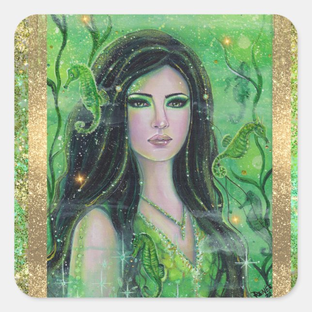 Sticker Carré Sirène de Green Peridot par Renee Lavoie (Devant)