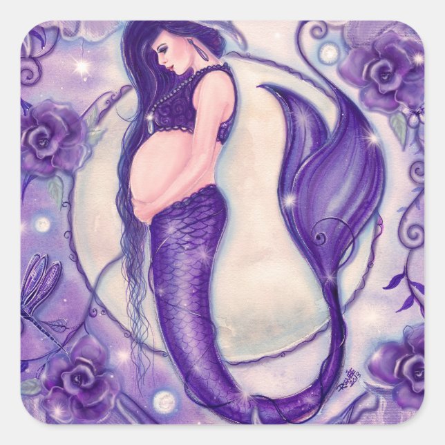 Sticker Carré Sirène de grossesse violette par Renee Lavoie (Devant)