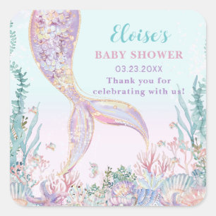 Sticker Carré Sirène éthérée sous le Baby shower marin