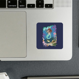 Sticker Carré Sirène Mystique Océan Fantastique Vie Marine Bleue