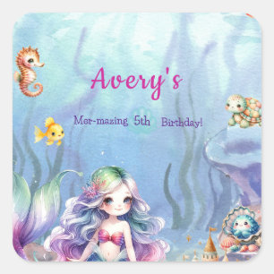 Sticker Carré Sirène Sous La Mer Splash Anniversaire Bienvenue