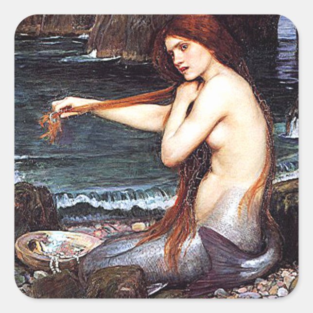 Sticker Carré Sirène Sur Le Rivage (Devant)