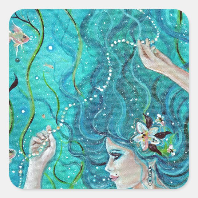 Sticker Carré Sirène tropicale maya par Renee Lavoie (Devant)