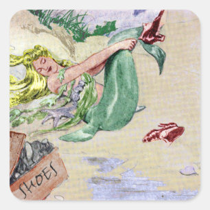 Sticker Carré Sirène vintage en couleurs