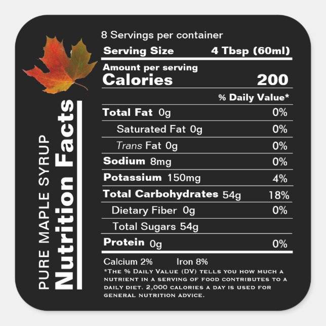 Sticker Carré Sirop d'érable Valeur nutritive modifiable Étiquet (Devant)