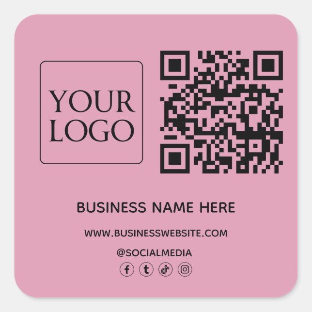 Sticker Carré Site Web du logo commercial de code QR clair (Devant)