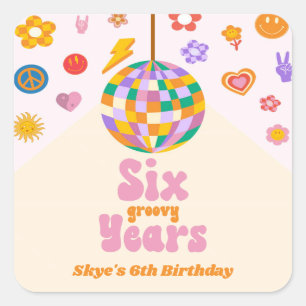 Sticker Carré Six années Super Boule Disco 6e fête d'anniversair