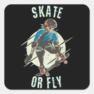 Sticker Carré Skate ou volez Skeleton Skateboarder