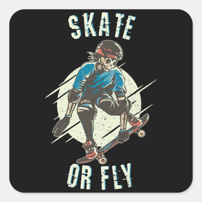 Sticker Carré Skate ou volez Skeleton Skateboarder (Devant)