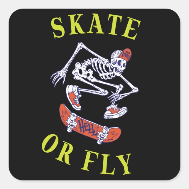 Sticker Carré Skate ou volez Skeleton Skateboarder (Devant)