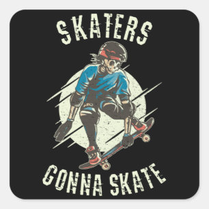 Sticker Carré Skate Skate Skeleton Skateboarder
