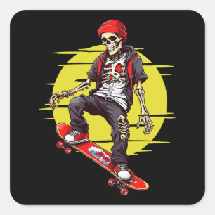 Sticker Carré Skateboard Skeleton