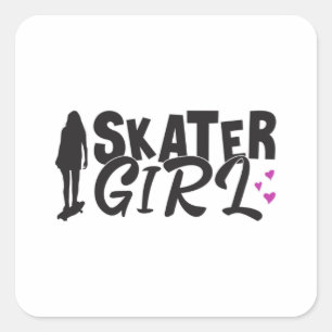 Sticker Carré Skater Girl Sk8 Skateboard Skate drôle Idée cadeau