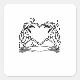 Sticker Carré Skeleton Coeur main drôle Design