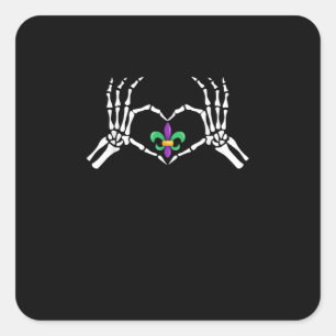 Sticker Carré Skeleton Coeur main Mardi Gras