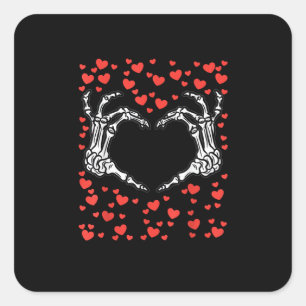 Sticker Carré Skeleton Coeur main Valentines Jour Drôle Classiqu
