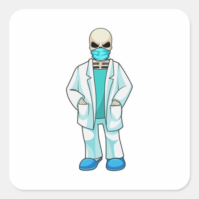 Sticker Carré Skeleton comme docteur avec masque visage (Devant)