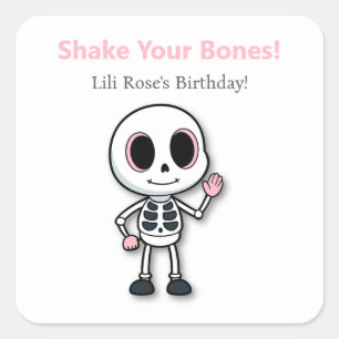 Sticker Carré Skeleton Fun   Fête d'anniversaire d'Halloween