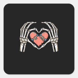 Sticker Carré Skeleton Hand Heart Skateboard Valentines Day Funn