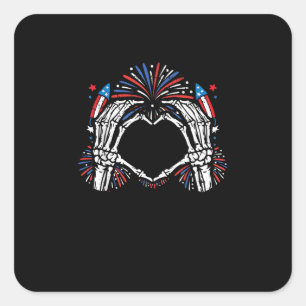 Sticker Carré Skeleton Hand Heart USA Patriotic American