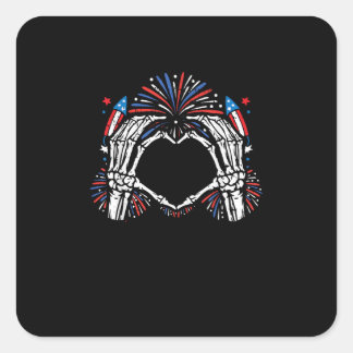 Sticker Carré Skeleton Hand Heart USA Patriotic American