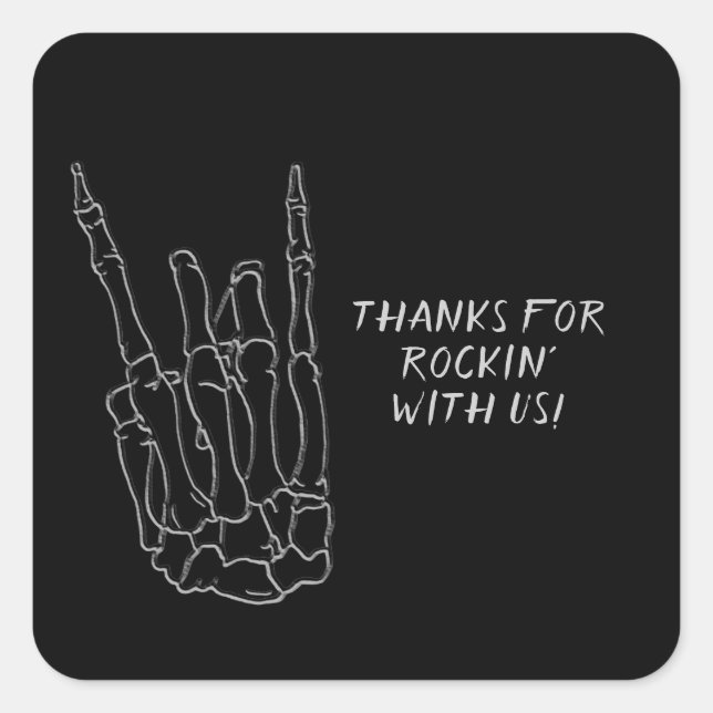 Sticker Carré Skeleton Hand Rock Star Black Birday Party (Devant)
