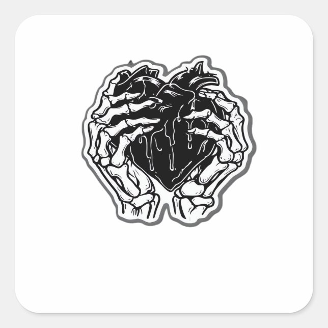 Sticker Carré Skeleton Heart Hands Drôle (Devant)