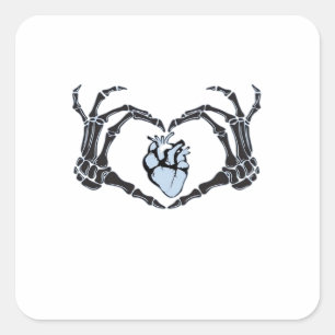 Sticker Carré Skeleton Heart Mains Design Classique Pour Hallowe