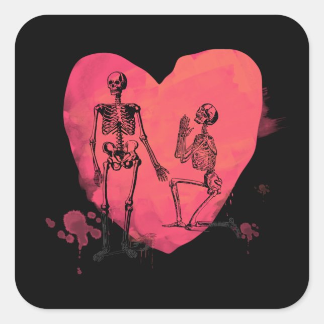 Sticker Carré Skeleton Love Aquarelle Coeur (Devant)