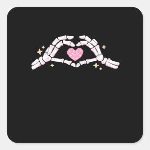 Sticker Carré Skeleton Mains Coeur drôle