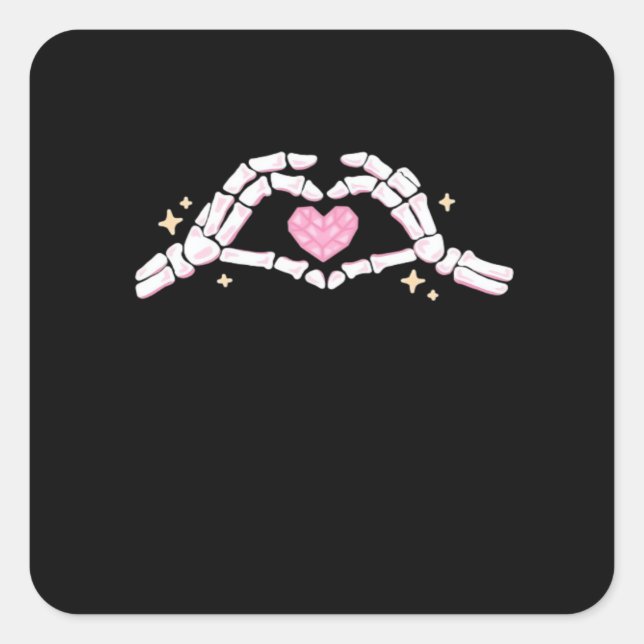 Sticker Carré Skeleton Mains Coeur drôle (Devant)