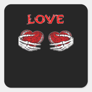 Sticker Carré Skeleton Mains Coeur Drôle Design