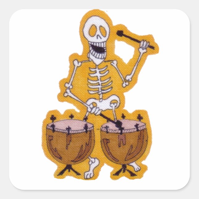 Sticker Carré Skeleton Musicien Skeleton Drummer sur Kettle Drum (Devant)