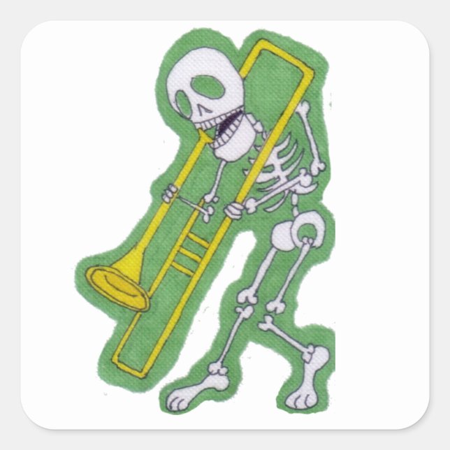 Sticker Carré Skeleton Musicien Skeleton Trombone Player (Devant)