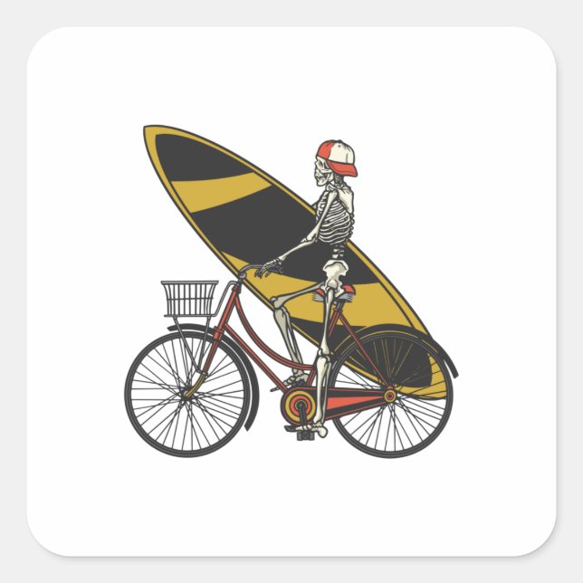 Sticker Carré Skeleton Surfer avec Surf (Devant)