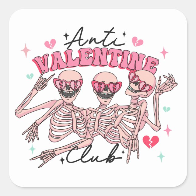 Sticker Carré Skeletons de la Journée anti-Valentines (Devant)