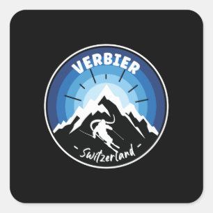 Sticker Carré Ski À Verbier Suisse Bleu