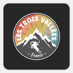Sticker Carré Ski Aux Trois Vallées France Lined
