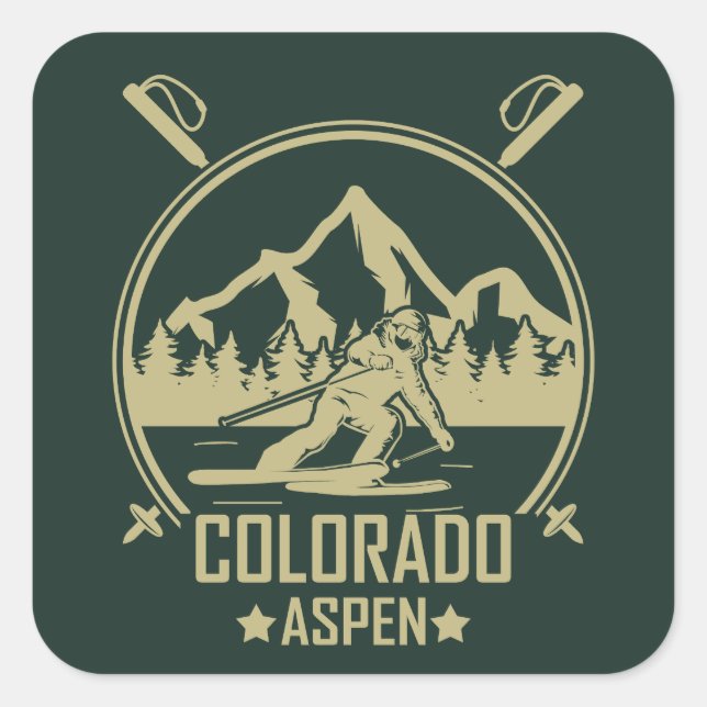Sticker Carré Ski d'Aspen Colorado (Devant)