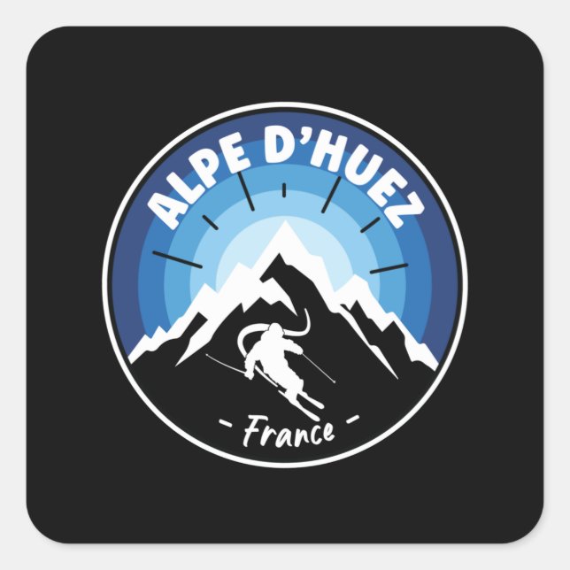 Sticker Carré Ski En Alpe d'Huez France Bleu (Devant)