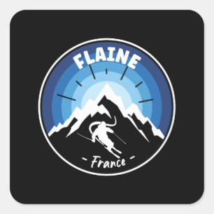Sticker Carré Ski En Flaine France Bleu