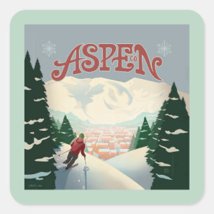 Sticker Carré Skier d'Aspen   Colorado