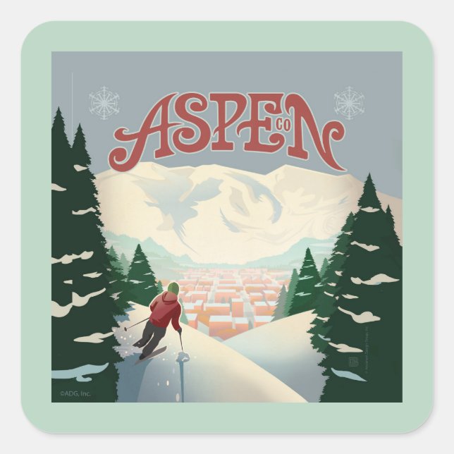 Sticker Carré Skier d'Aspen | Colorado (Devant)