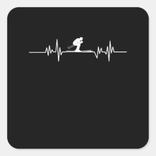 Sticker Carré Skier Heartbeat Ski Ski Snowboard Sports d'hiver