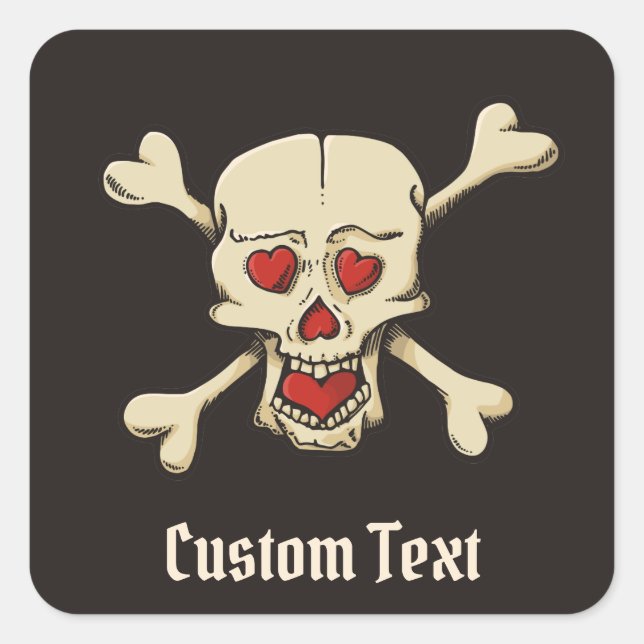 Sticker Carré Skull with Hearts (Devant)