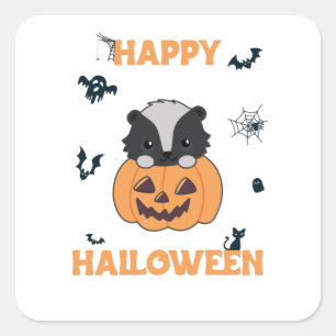 Sticker Carré Skunk Pumpkin Cute Skunks Happy Halloween